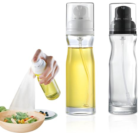 Suuwwn 2 stycken oljesprutor, 2-i-1 oljesprayflaska oljespray för kök glas oljespruta för matolja med justerbara oljeutgångar design grillning sallad BBQ bakning 200 ml svart