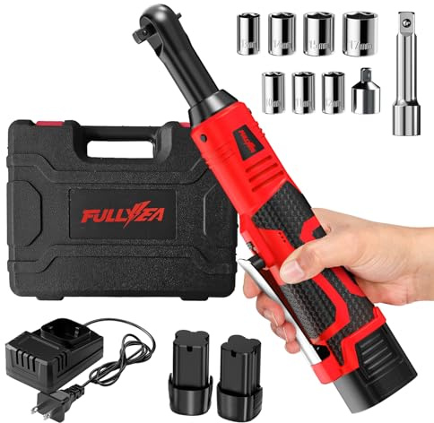 FULLYEA Cordless Electric Ratchet Wrench Set, 40 Ft-lbs, 550 RPM Power Ratchet,16.8V electric ratchet 3/8 drive with Variable Speed, 1/4 Adapter, LED Light, 2*2.0Ah Li-ion Batteries and Fast Charger