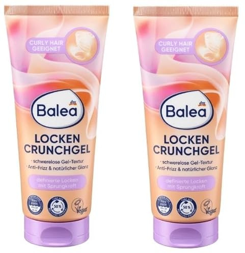 Locken Crunchgel von Balea, schwerelose Gel-Textur, Anti-Frizz, Curly Girl geeignet, ohne Silikone, 2x100 ml