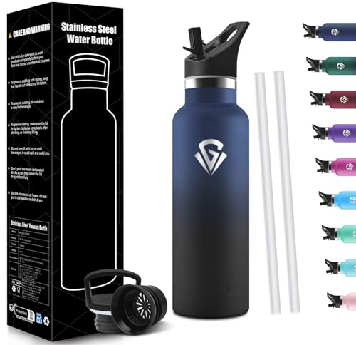 HoneyHolly Trinkflasche Edelstahl 500ML, BPA-Frei, Trinkflasche Kinder, Auslaufsichere Isolierflasche Doppelwandig, Wasserflasche Edelstahl, mit Strohhalm, für Schule, Reisen, Joggen