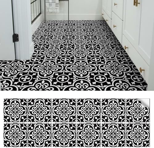 Autocollants pour carrelage mural - 30 x 30 cm - En vinyle épais - Pelez et collez - Imperméable - Pour cuisine et salle de bain - Noir