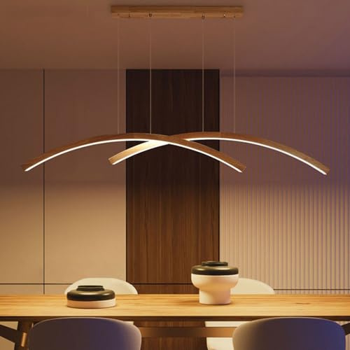 Yuelux Lámpara LED Colgante de Madera Natural, Ajustable en Altura para Isla de Cocina y Comedor | Diseño Nórdico Moderno (IP20, Regulable en Intensidad) (120cm, Atenuación continua)