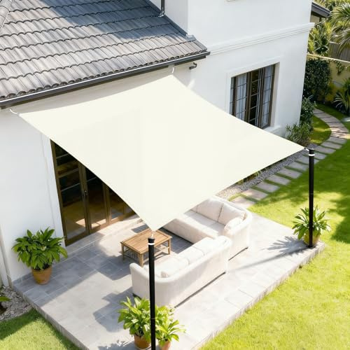 Sunnylaxx Toldo Vela de Sombra Rectangular 4x4m Impermeable Toldos Exterior Terraza,Oxford 420D Protección Rayos UV para Exteriores, Pergola, Patio,Jardín,Terrazas-Crema