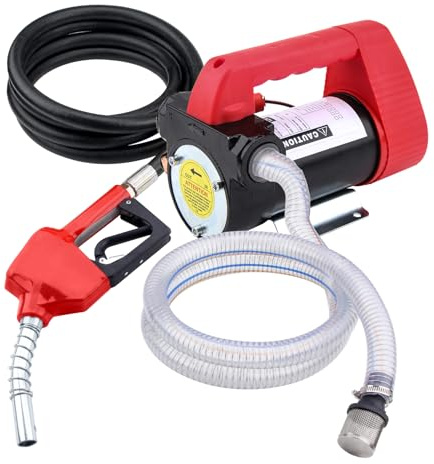 DOCAS 12V 175W Pompe Transfert Diesel Électrique 45 L/min, Pompe d'aspiration d'huile,Pistolet Carburant Arrêt Auto, 2 Tuyaux, pour diesel, kerosene