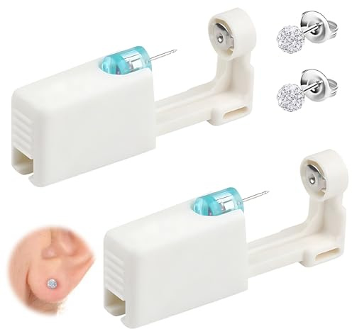 2-Pack Engångs Öronhålspistol med Diamantboll Örhängen – Gör-Det-Själv Öronpiercing Kit för Hemmabruk – Säker 316L Rostfritt Stål