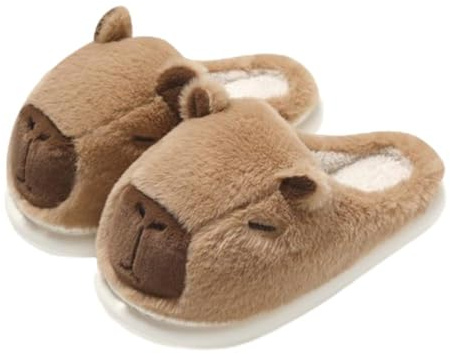 Cute Capybara Slippers, with One Random Mirror Wiper Capybara Gift for Women Girls Kids, Fuzzy Warm Non Slip Winer Sandals Indoor Outdoor House Shoes Soft Cozy Platform Cloud Slides Bedroom Slippers (brown,6)