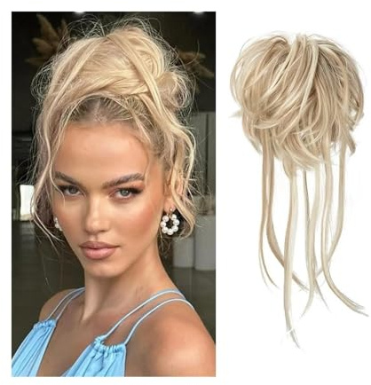 jianjunchaling Messy Bun Haarteil Lockiges Haar Dutt Extensions mit geraden Enden Haargummis Pferdeschwanz Haarteile for Frauen Hair Ponytail for Women Girls