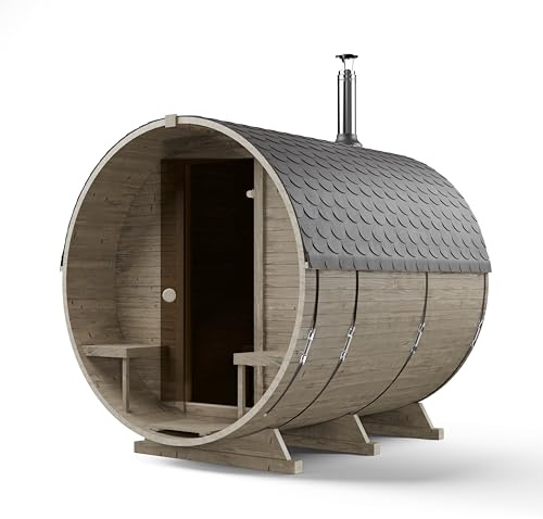 AZS-ENGINEERING 2KR Fasssauna Gartensaunas Garten Outdoor Sauna aus Fichtenholz – Verschiedene Größen (2–6 Personen) – mit Holzofen ETNA
