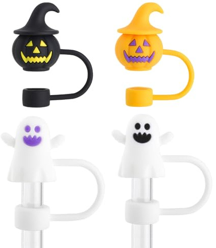 Halloween sugrör dekorativa | Spöke halmlock för koppar - skrämmande tillbehör 4 stycken för koppar, glas och vattenflaskor för fester, festivaler och måltider