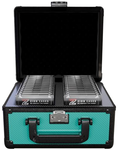 Zion Cases Slab Case 2 Row Graded Card Case; The Original Slab Case for Graded Cards; Fits PSA, BGS, HGA, and CSG Graded Trading Card Slabs; Ideal Travel Storage Solution; (Carbon Fiber Teal)
