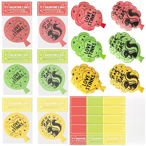 CPicdn 12 Pack Valentine's Day Whoopee Cushions Set, Skunk Whoopee Cushion with Self Sealing Bag Packaging Card Head, Valentine Fart Prank Kit Novelty Trick Joke Office Home Gift