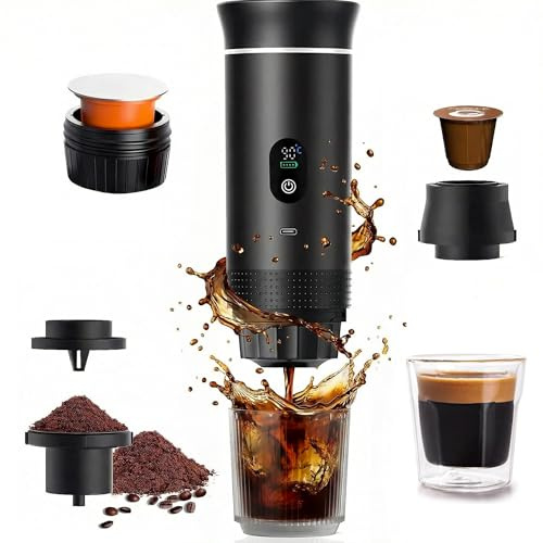JORPETS Portable Espresso Maker,Travel Coffee Maker for Camping,3-in-1 Mini Coffee Machine with Self-Heating,Coffee Maker With Ground Coffee & NS Capsule for RV, Camping, Hiking, Office & Home Use