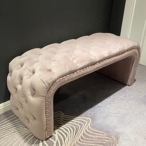 Moderne gepolsterte Bettbank mit weichen Kissen, Knopf, getuftetes Design für Schlafzimmer, Wohnzimmer und Eingangsbereich, stilvoller Stoff, 80 cm