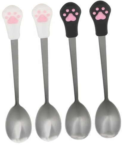 HOMSFOU Dog Cat Spoon Stainless Steel 4Pcs Pet Food Spoon Suitable for Wet Food Feeding and Easy Cleaning