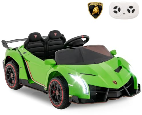 COSTWAY Lamborghini elbil för barn, elektrisk barnbil inkl. 2,4-G fjärrkontroll med LED-strålkastare, pip och musik, 3–6 km/h, elfordon för barn från 3 år (grön)