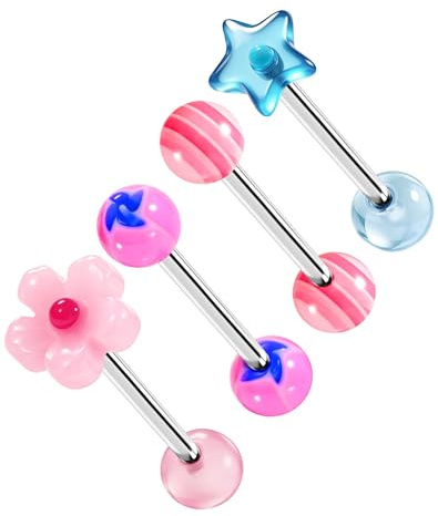 OUFER Body Piercing 4pcs de Barres pour Langue en Acier Inoxydable 316L 14G Barbelles Droits avec en Acrylique de 16mm Bijoux de Piercing Multi-Usages pour Langue et Nipple Idéaux