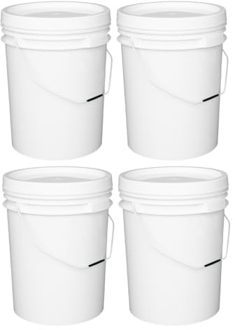 JMS We Create Smile Pack Of 4-20L Food Grade Plastic Buckets With Airtight Lids & Metal Handles, BPA Free Heavy Duty White Storage Pails For Food, Cleaning, Paint, DIY, Gardening & Home -