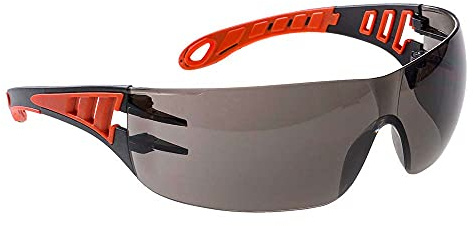 Portwest PS12 Tech Look Safety Glasses Metal Free Anti-Scratch Lightweight | Smoke, One Size, CE Certified, EN 166, EN 170, EN 172, Dual Material Side Arms, Flexible Arms, UV Protection, Workwear