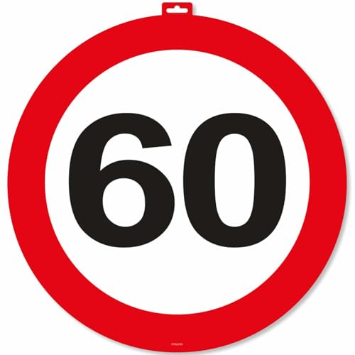 Riesen Verkehrsschild * Zahl 60 * ┃ Ø 47,5cm ┃ Deko 60. Geburtstag ┃ Türschild und Straßenschild ┃ Mit & ohne Aufhänger | Partydeko Geburtstagsdeko
