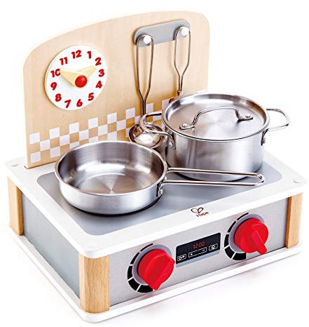 Hape 2-in-1 Küchen- & Grill-Set von Hape| Fantasiespiel Realistisches Rollenspiel Küchenset für Kinder