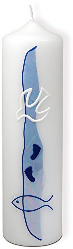 Uljö °* Taufkerze mit Taube und Fisch, 22cm (blau)
