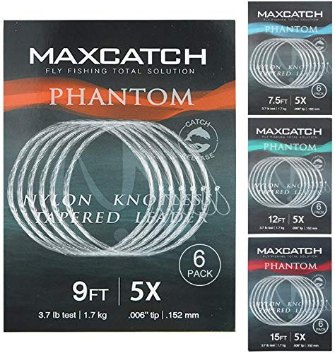 MAXIMUMCATCH Fliegenvorfach mit Schlaufe transparent Tapered Leader 5 Pack 7,5/9/12/15ft, 0X-7X (7.5ft, 1X (5 Stück))