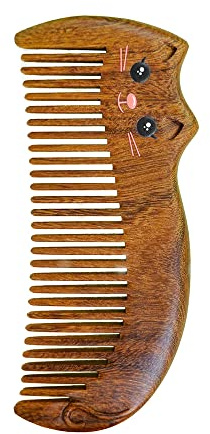 TAN MUJIANG Anti-Static Wood Shaped Kitty Cat Comb