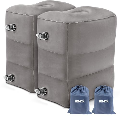 Inflatable Travel Foot Rest Pillow (2-Pack) Adjustable Height Leg Pillow Fast Inflating Airplane Bed for Toddlers Footrest Pillow for Office, Airplane, Train, Cars, Home (Grey)
