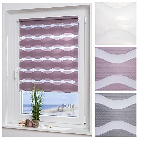 ourdeco® Doppel-Rollo, Duo-Rollo / 70 x 150 cm in Wellenform Wave Altrosa/lichtdurchlässig, Blickdicht/Klemmen=Montage ohne Bohren=Smartfix=Klemmfix=Easy-to-fix