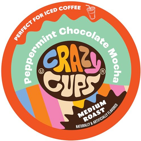 Crazy Cups Flavored Coffee Pods, Peppermint Chocolate Mocha Coffee, Single Serve for Keurig K-Cups Machines, Hot or Iced Medium Roast in Recyclable Pods, 80 Count Value Pack(Pack of 1)
