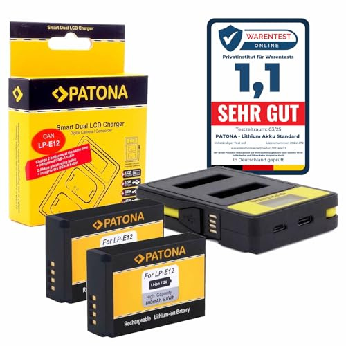 PATONA LP-E12 Akku Pack mit Ladegerät 141652 (voll Integriertes USB Kabel) - Kompatibel mit Canon EOS 100D M M10 M50 M100 M200 - PowerShot SX70 HS