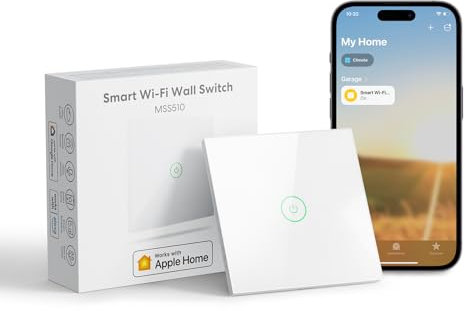 Meross Light Switch, 1 Way Single Pole, Neutral Requires, Touch/Remote/Voice Control, LED Wall Switch with Timer, White, Compatible with Apple HomeKit, Alexa, Google, 8.0 x 8.0 x 3.5 cm