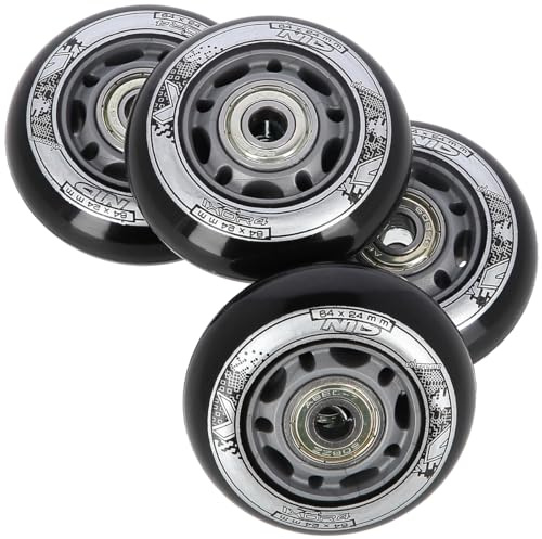 Rollen Inlineskatesrollen PU 64mm / 82A 4 Stck. + ABEC9 Lager 8 Stck. Schwarze Nils