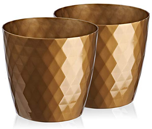 Tymar Blumentopf, 2er-Pack, glänzender, Leichter, dekorativer Pflanzentopf aus Kunststoff, Moderne, Runde Form, für Innenräume,Pflanzkübel (14 cm, Gold) | glänzender, leichter, aus Kunststoff, moderne, Runde Form, für Innenräume, wetterfeste & robuste