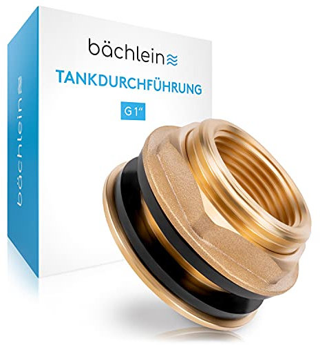 Bächlein Universal Regentonnendurchführung - Tankdurchführung aus Messing als Anschluss für Wasserhahn oder Zapfhahn inklusive 2 Dichtungen - Fassverschraubung mit 1 Zoll Innengewinde
