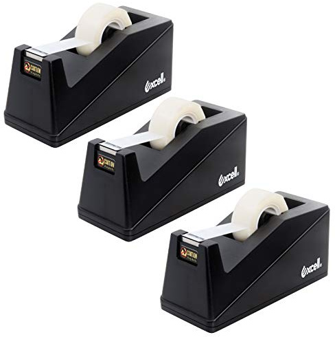 Excell Schreibtisch-Klebebandabroller 3er-Set für 19 mm Klebeband, Tischabroller mit rutschfester Unterseite und beschwerter Basis für Zuhause, Büro, Schule und Geschenkverpackung