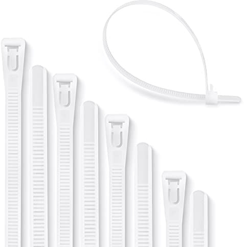 Meccion Wiederverwendbarer Kabelbinder 100 Stück UV-Beständig Starkes Nylon Wiederlösbar Kabelbinder mit 50 kg Zugfestigkeit (250mm x 4.8mm, Weiß)