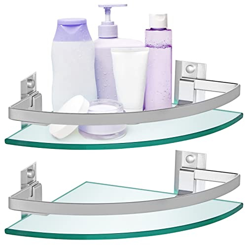 Skelang 2Pcs Etagère Salle de Bain, etagère de Douche avec Barre, Tablette avec Rail et 8 Supports, pour Salle de Bain, Cuisine(24 × 24 cm)