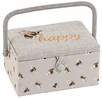 Hobby Gift Medium Näh-Aufbewahrungsbox, Holz/Stoff, Gestickte glückliche Biene