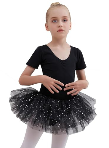 Tancefair Justaucorps de ballet pour fille vêtements Classique Robe de Ballet Justaucorps Tutu de Danse Manches courtes Justaucorps de danse avec jupe tutu