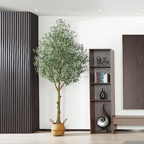 MOSADE Olivo artificial de 10 pies con planta de olivo artificial y cesta de hierba marina hecha a mano, árbol de seda topiario sintético perfecto para decoración de interiores, entrada, hogar,