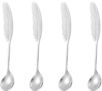 Feather Handle Coffee Spoon, Coffee Dessert Spoon Set, Stainless Steel Teaspoon, Stirring Spoon, Used For Coffee, Ice Cream, Cakes, Condiments, 6 Inches, 4 Pieces.