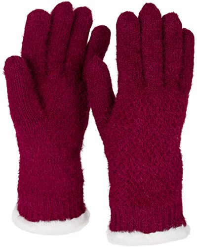 styleBREAKER Damen Strick Handschuhe Reiskorn | Wärmendes Thermo-Fleece-Innenfutter, weicher Bund in Kunstfelloptik, elastisch für 16-21 cm Umfang (Gr. 6-8), nahtlos.