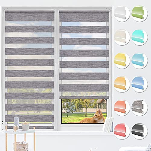 HOMEDEMO Doppelrollo Klemmfix ohne Bohren & mit Bohren, Rollos für Fenster und Tür,90x130cm(Stoffbreite 90cm,Leinen-grau),Duo Rollo Klemmrollo lichtdurchlässig Fensterrollo Sichtschutz