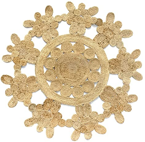 HAMID - Tapis de Jute Rabat, 100% Fibre de Jute Naturelle, Tapis Jute Round et Decoratif, Tissé à la Main, Salon, Chambre, Tapis de Couloir - (125x125cm)