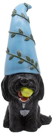 Doodle Gnome Nain de jardin noir avec balle de tennis – Statuette d'extérieur pour chien, décoration de jardin, sculptures et statues de jardin mignonnes