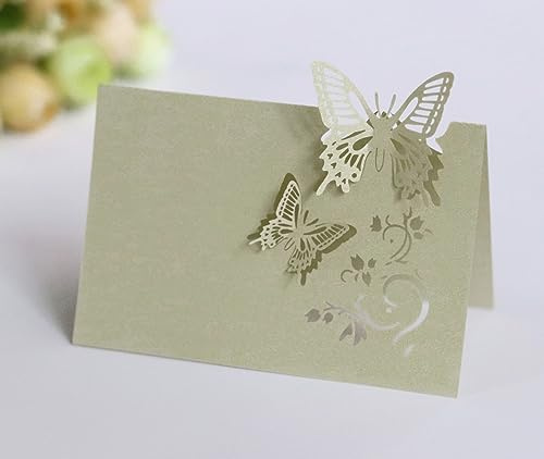 Tischkarten Namenskarten 50 Stück Laser Schnitt 3D Schmetterlinge Platzkarten Blanko Namenskarten Hohle Sitznummernkarten für Hochzeit Geburtstag Kommunion Präsentationen DIY Tischdeko -hellgrün