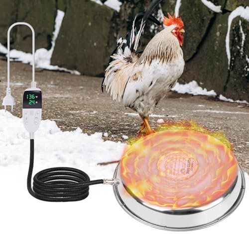 MOGOULUA 34cm Heizplatte für Geflügeltränke Hühner Hühnertränke Beheizte Basis Wassererhitzer mit Temperaturregelung Hühner Warmwasserbereiter für Hühnerstall