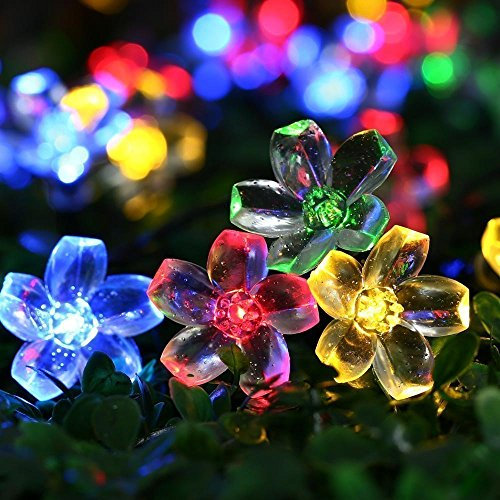 Qedertek Guirlande Lumineuse Exterieure Solaire - 7M 50 LED Guirlande Lumineuse Solaire avec Fleurs, 8 Modes Solaire Lumières IP65 Etanche pour Jardin d'été Patio Tente Mariage (Multicolore)