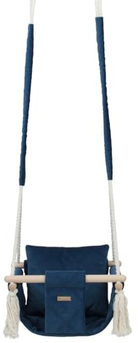 Balançoire bascule confortable pour enfants en bois velours terrasse jardin (dessin: bleu marine)